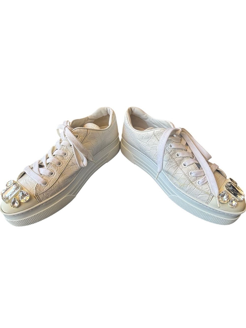 Miu Miu Croc Embossed Embellished Platform Sneakers - Picture 6 of 8